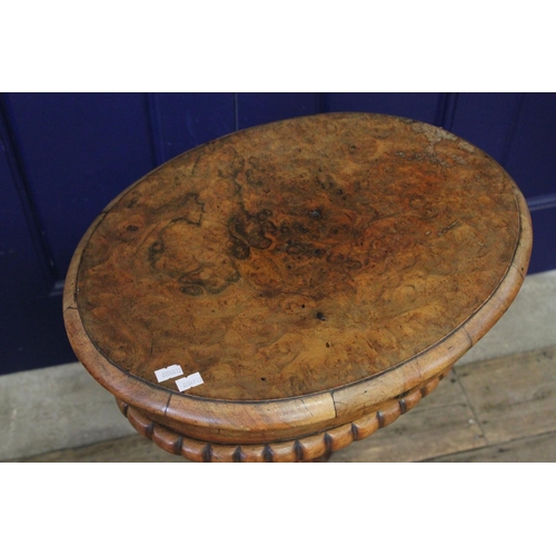 227 - A Victorian Yew and Mahogany Tea Poy of Oval Shape, Fluted Lobed and Ring Decoration Fitted Two Pull... 