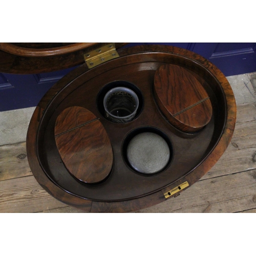 227 - A Victorian Yew and Mahogany Tea Poy of Oval Shape, Fluted Lobed and Ring Decoration Fitted Two Pull... 