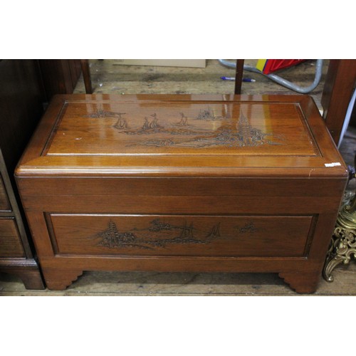 217 - A Scarce Chinese Camphorwood Coffer with an Ocean Scene & Inner Tray & Original Singapore Receipt fr... 