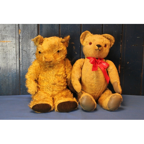 382 - Two jointed mohair teddy bears, one with amber and black glass eyes, stitched nose and mouth, height... 