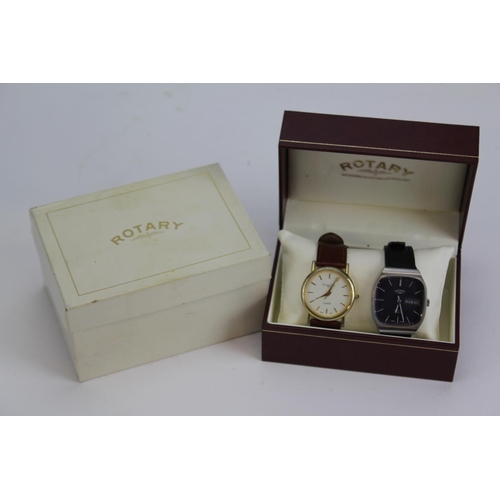 107 - A Gentleman's Rotary Wristwatch (Swiss made), blue face and Black Leather strap, in Original Box, al... 