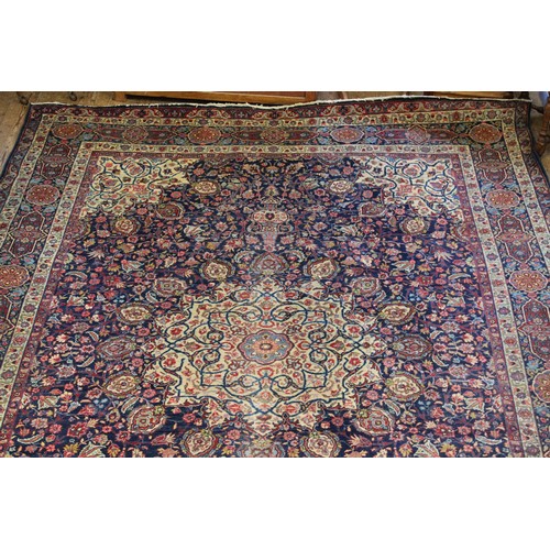 299 - A Large All Over Floral Gul Bordered Cream, Rust & Blue Corner decorated Persian Rug. Measuring: 297... 