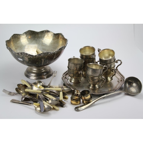 93 - A silver plated punch bowl, cups, ladle along with other plate.