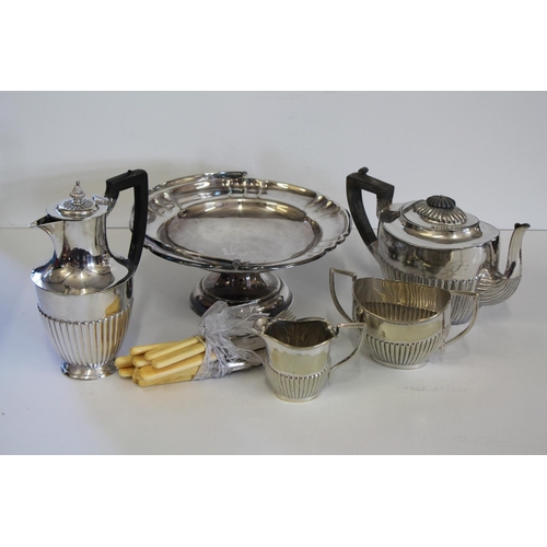 95 - A Collection of Silver Plate to include a Basket, Fluted plated tea ware, cutlery, etc.