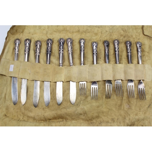 72 - A Set of 6 of each Kings Pattern Silver Fish Knives & Forks in Original Case.