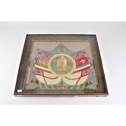 269 - A Victorian wool work sampler, decorated with the flags of England and Scotland, with a photograph o... 