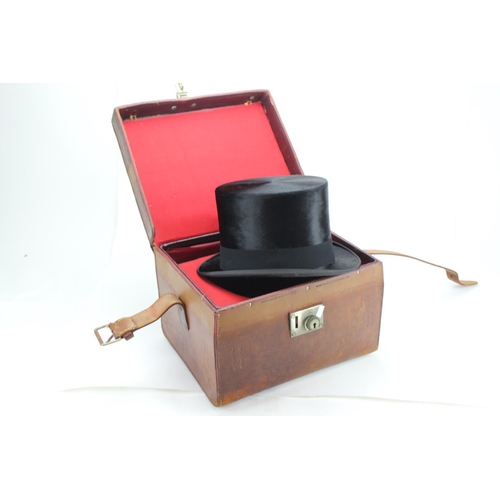 307 - A Gentleman's Brushed Silk Top Hat by Herbert Johnson of Bond Street in a Leather Case by John Pound... 