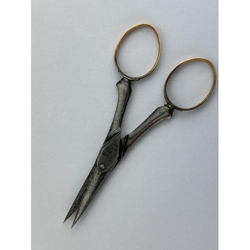 311 - A Pair of Georgian Gold Mounted Needle Work Scissors Stamped T. Gay.