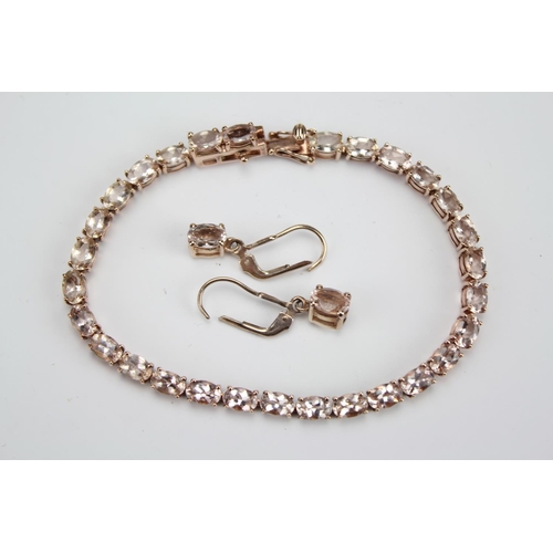 188 - A Silver (925) Rose Gold Coloured Morganite Stone Bracelet, along with a matching pair of Earrings. ... 