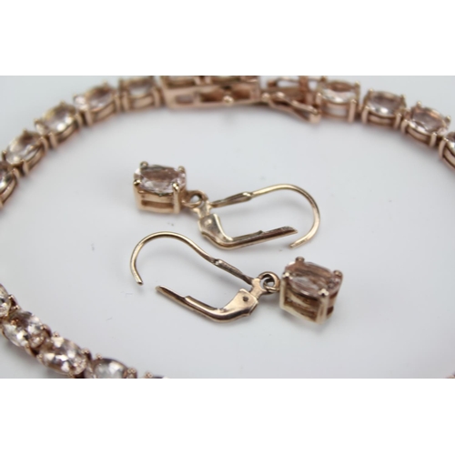 188 - A Silver (925) Rose Gold Coloured Morganite Stone Bracelet, along with a matching pair of Earrings. ... 