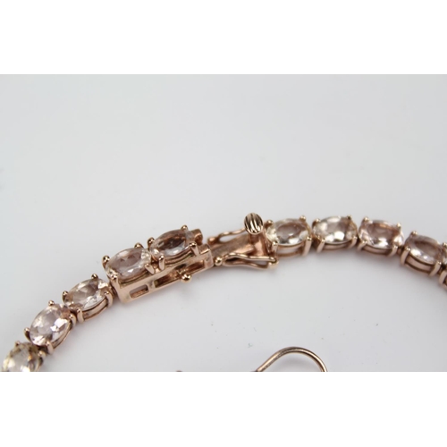 188 - A Silver (925) Rose Gold Coloured Morganite Stone Bracelet, along with a matching pair of Earrings. ... 