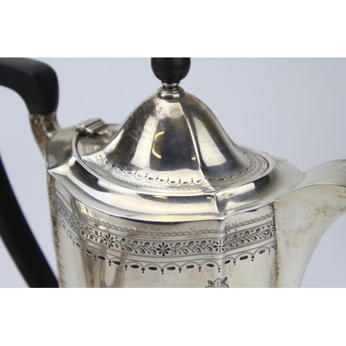 48 - A Silver and Engraved Edwardian Bats Wing Fluted Tea Pot & Coffee Pot. Birmingham f/g. Maker: Blakes... 