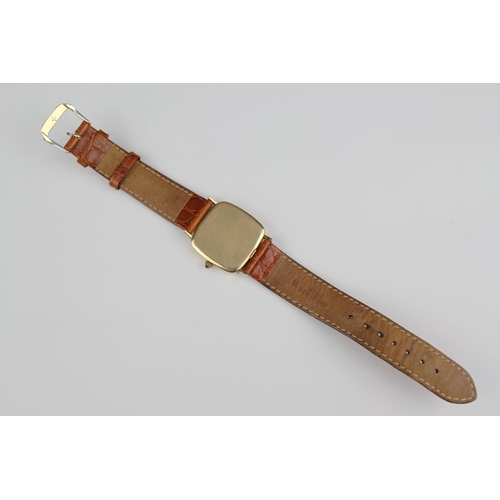 195 - A 9ct Gold Omega De Ville Watch with Brown Leather Strap.