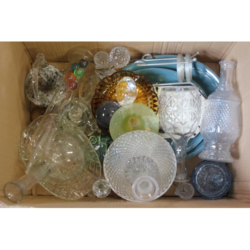 64 - A Large box containing Art Deco glass, bowls, Decanters, etc.