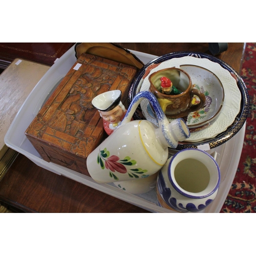 81 - A Chinese carved wood jewellery box, Royal Doulton Toby Jug of the Jester, various plates & dishes, ... 