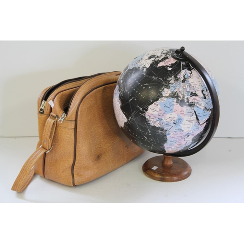 169 - A 1960's Globe on Base along with a 1960's Brown Travel Bag.