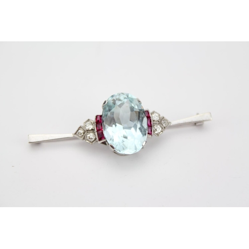 149 - A 1950s Platinum brooch, mounted with an Aquamarine, approximately 20 carats, measuring approximatel... 