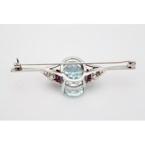 149 - A 1950s Platinum brooch, mounted with an Aquamarine, approximately 20 carats, measuring approximatel... 