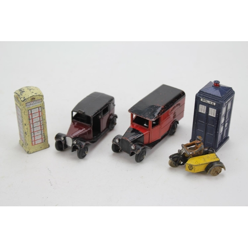 67 - 5 x 1940's Dinky Models to include a Royal Mail Van with Windows, 36g - Taxi in Maroon, AA Motor Cyc... 