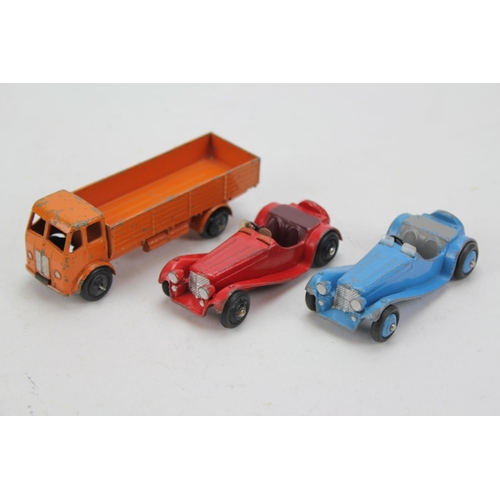 86 - 3 x Unboxed Dinky Models to include 2 x Jaguar SS 100's, one in Light Blue & one in Red along with a... 