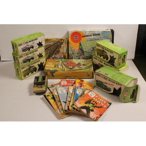 188 - A Collection of 7 Original (6 Boxed) 1970s Military Plastic Vehicles along with a Boxed Bamboo House... 