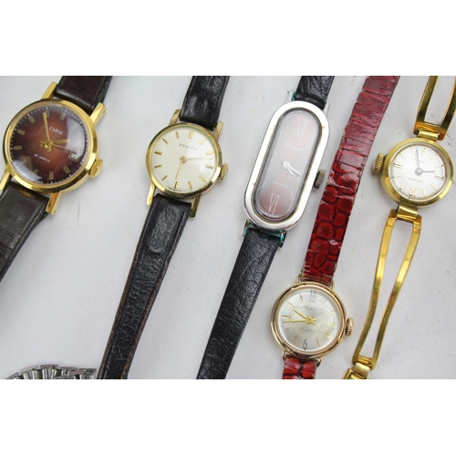 191 - A Box of various watches to include a (750) marked Russian watch, a Glashutte, Zenith, Hong Kong joc... 