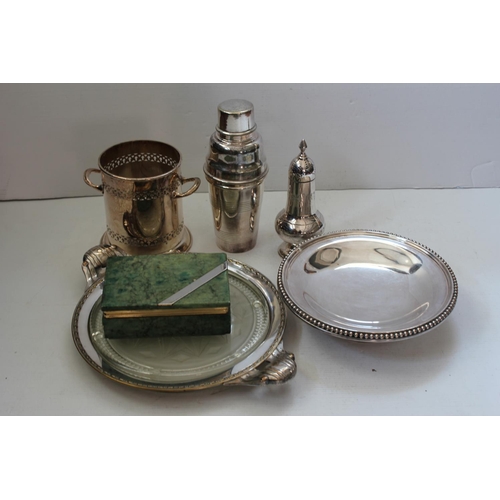 49 - A French Silver Plated Cake Stand, a Syphon stand, Cocktail Shaker, etc.