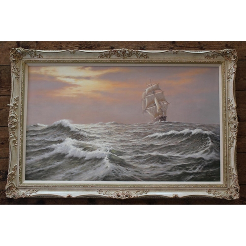 499 - An Early Rodney Charman oil on canvas depicting an 18th Century boat 