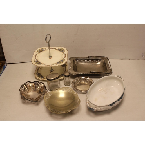 471 - An early 20th century double handled Bowl, a Cake stand, various Silver plated dishes, etc.