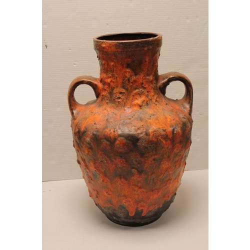 475 - A Large German Urn with Two Handles in Red & Grey Colour. Standing: 51 cms high.