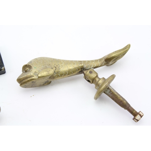 557 - A Bronze Desk Seal designed as an elephant and a fish door knocker.