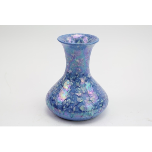 483 - A Ruskin of West Smethwick Pale Blue and Cream Water Splash Vase of bulbous form and flared lip, mar... 