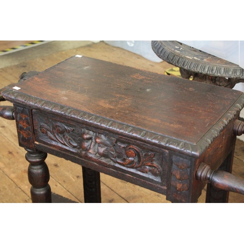 371 - A Victorian Pussycat carved oak side table/umbrella stand fitted single drawer.