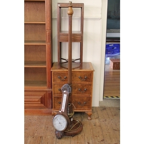 373 - An Oak Case Banjo Barometer and a turned wood standard lamp.