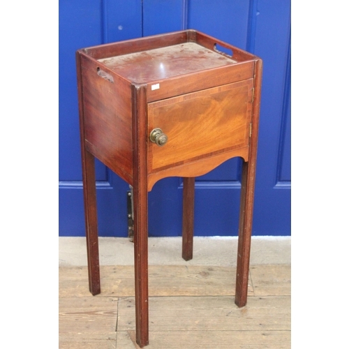 376 - A Victorian design mahogany single door bedside cupboard. Measuring: 38 cms wide x 32 cms deep x 82 ... 