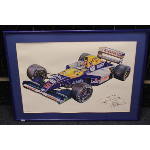 593 - A Pencil Drawing by Mark Palumbo of Nigel Mansell's Williams F/1 Racing Car signed by Nigel Mansell ... 