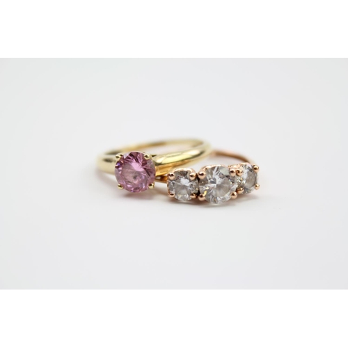 74 - 9ct Gold Gold Ring mounted with pink stones along with a 585 Ring.