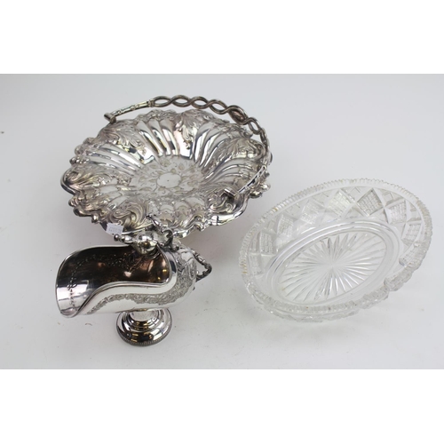 63 - A Victorian Silver Plated Swing Handle Bread Basket, a Silver Plated Sugar Scuttle, etc.