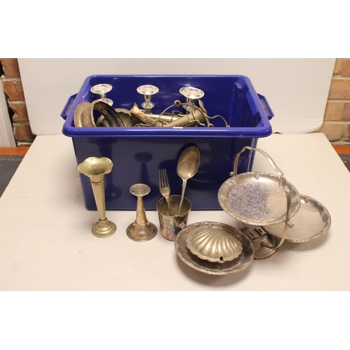 68 - A Collection of Silver Plate to include a Fold-Up Cake Stand, Candelabra, Spoons, etc.