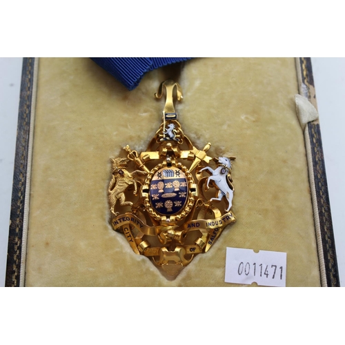 284 - A 9 carat Gold and Enamelled Mayoral Replica Pendant for Salford, Birmingham 1947, in Original Box. ... 