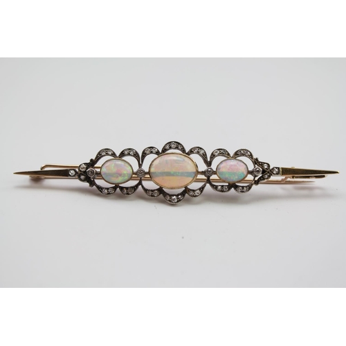 234 - Two Edwardian diamond and opal revival brooches, mounted in gold, contained in a fitted case. Larger... 