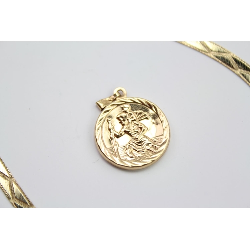 217 - A 9ct Gold Italian Made Flexible herringbone link Necklace along with a St. Christopher. Weight appr... 