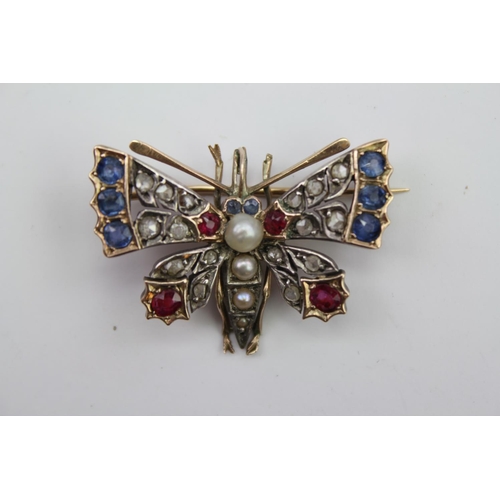 203 - A Victorian Sapphire diamond and ruby mounted moth brooch, mounted in a Silver and Gold setting, no ... 