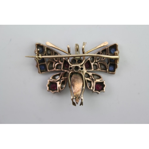 203 - A Victorian Sapphire diamond and ruby mounted moth brooch, mounted in a Silver and Gold setting, no ... 