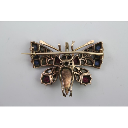 203 - A Victorian Sapphire diamond and ruby mounted moth brooch, mounted in a Silver and Gold setting, no ... 