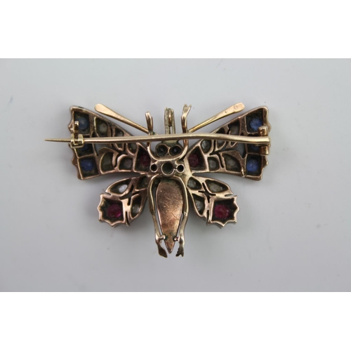 203 - A Victorian Sapphire diamond and ruby mounted moth brooch, mounted in a Silver and Gold setting, no ... 