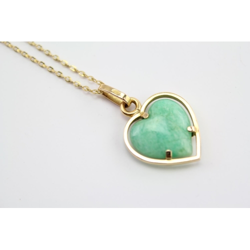 225 - A green jade hard stone necklace, hung from a 9ct Gold chain. Weight approximately 5.4g. Length appr... 