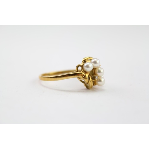 228 - A ladies 18ct Gold pearl and diamond ring.  Weight approximately 4.4g. Ring size approximately S.