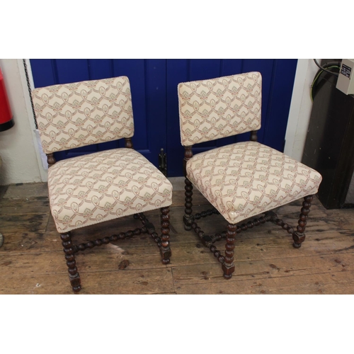 371 - A Pair of Queen Ann design Bobbin Twist Dining Chairs with cross stretchers.