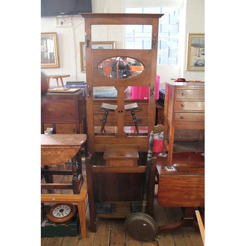 409 - An Art Nouveau Entrance Hall Stand fitted with a Lift-Up Glove Drawer & Wrought Iron Pans to Base. M... 